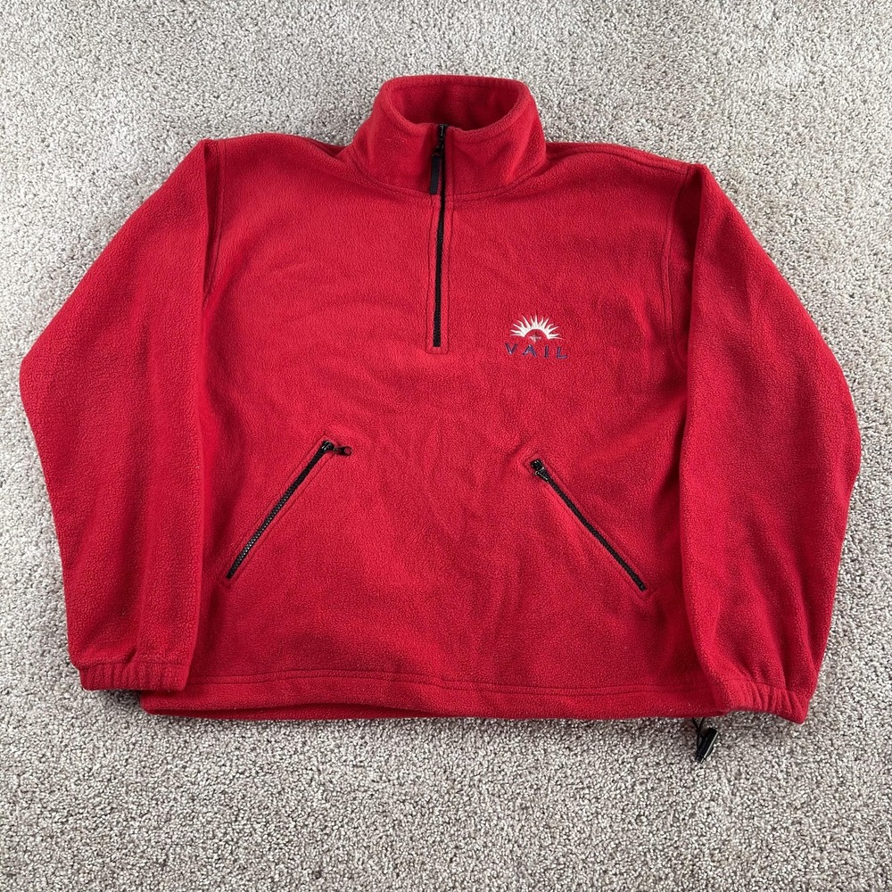 Vail Colorado Pullover Mens Small Red 1/4 Zip Fleece Long Sleeve Ski Resort Top